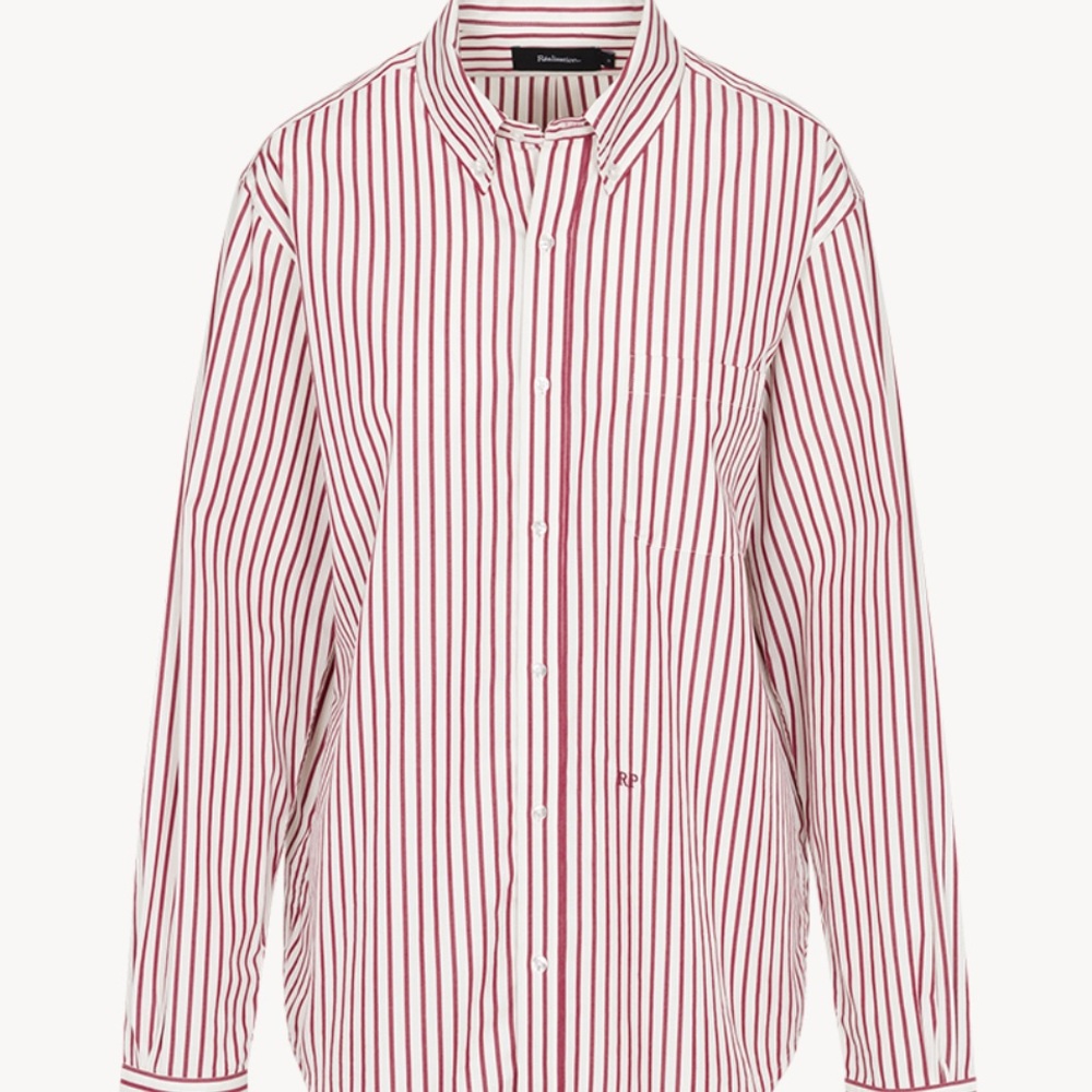 Realisation Par Red and White Striped Button Down Shirt